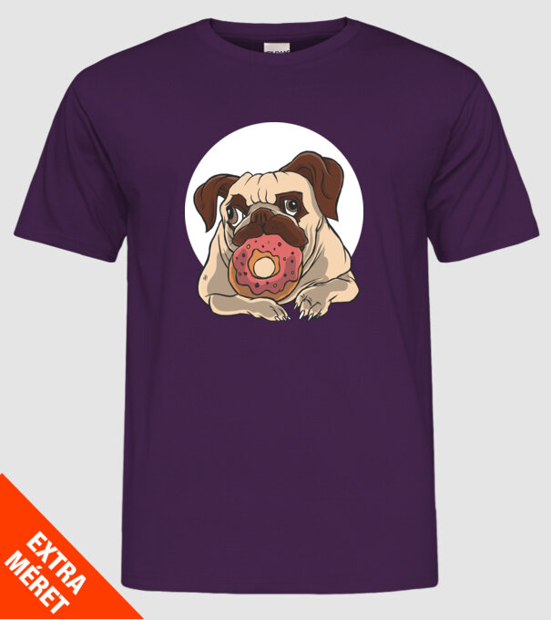Mops cu gogoașă model mov pe tricou