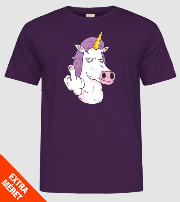 Unicorn arată degetul model mov pe tricou