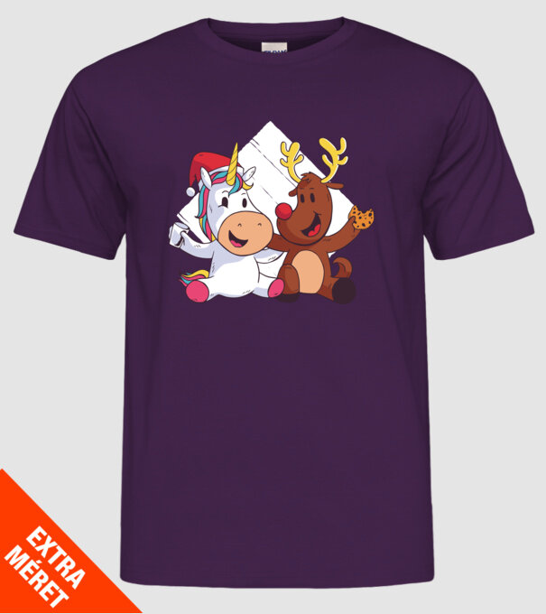 Unicorn și Ren prietenie tricou drăguț de Crăciun model mov pe tricou