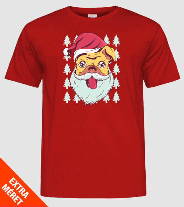 Tricou Crăciun Mops model roșu pe tricou