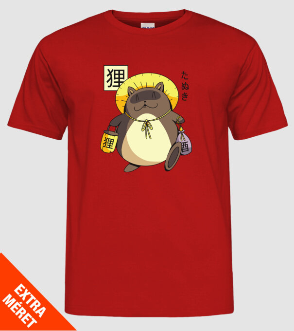 Tanuki Yokai model roșu pe tricou