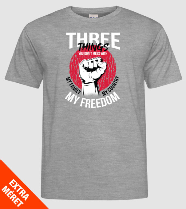 3 lucruri de care să nu te legi: Familia mea, țara mea și libertatea mea model gri pe tricou