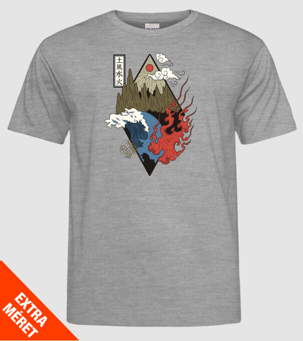 4 Elemente - Foc, Apă, Pământ, Aer model gri pe tricou