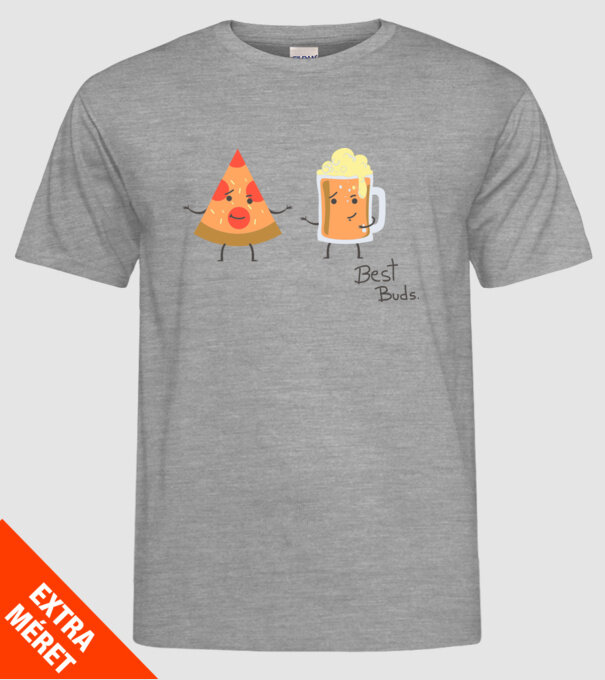 Best Buds - Pizza + Beer model gri pe tricou
