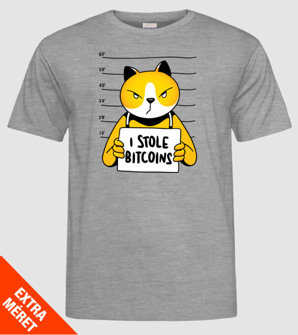 Pisică hoață Bitcoin model gri pe tricou