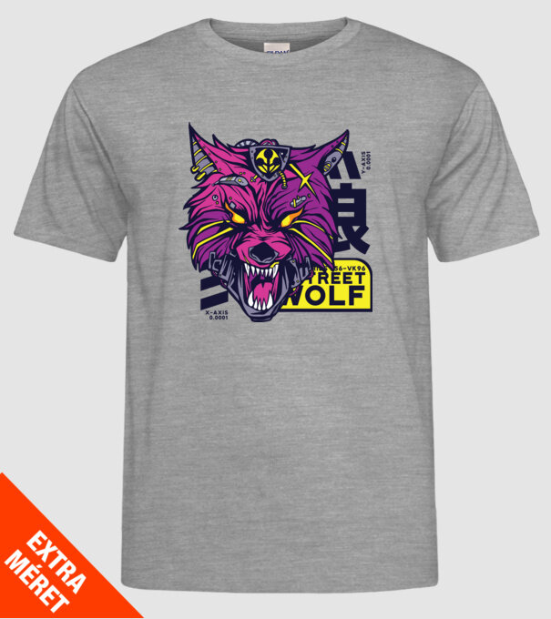 Cap de lup Cyberpunk model gri pe tricou