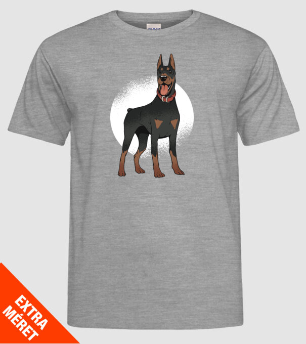 Tricou cu câine dobermann model gri pe tricou