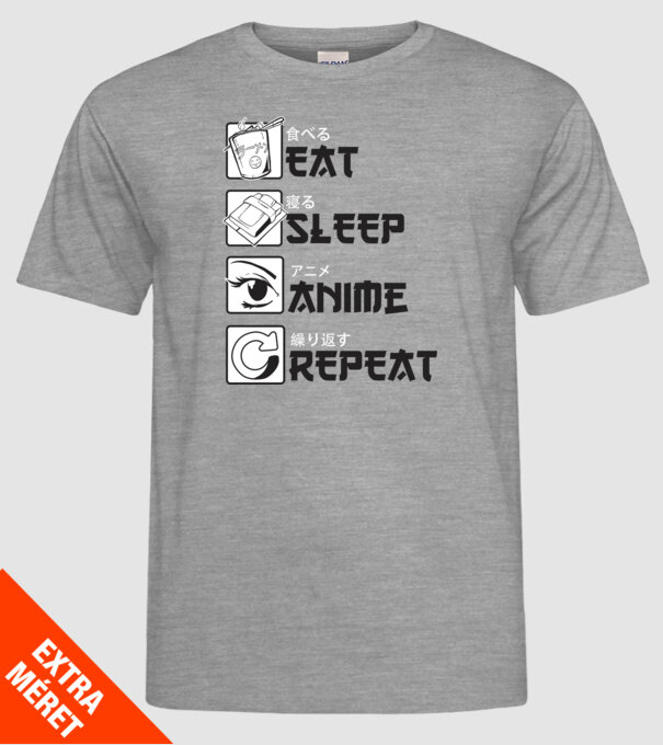Eat Sleep Anime Repeat model gri pe tricou