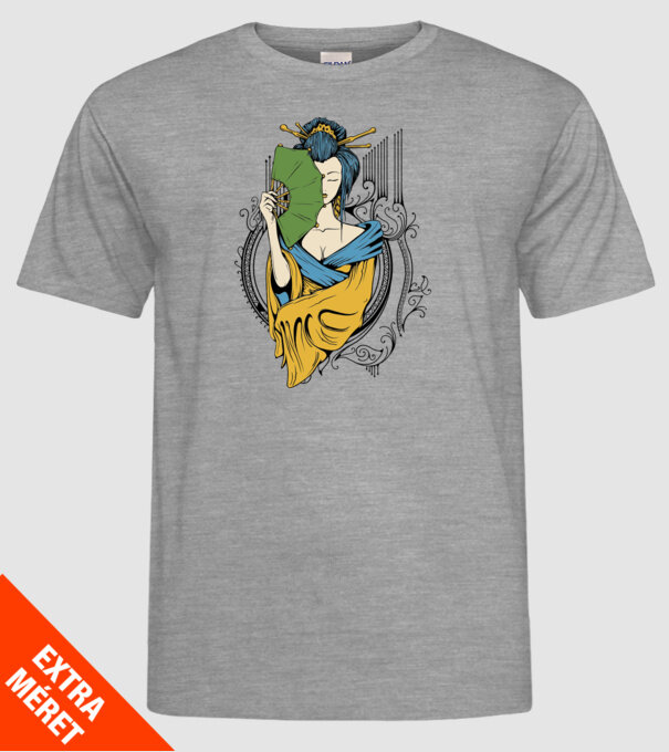 Geisha cu evantai 2 model gri pe tricou