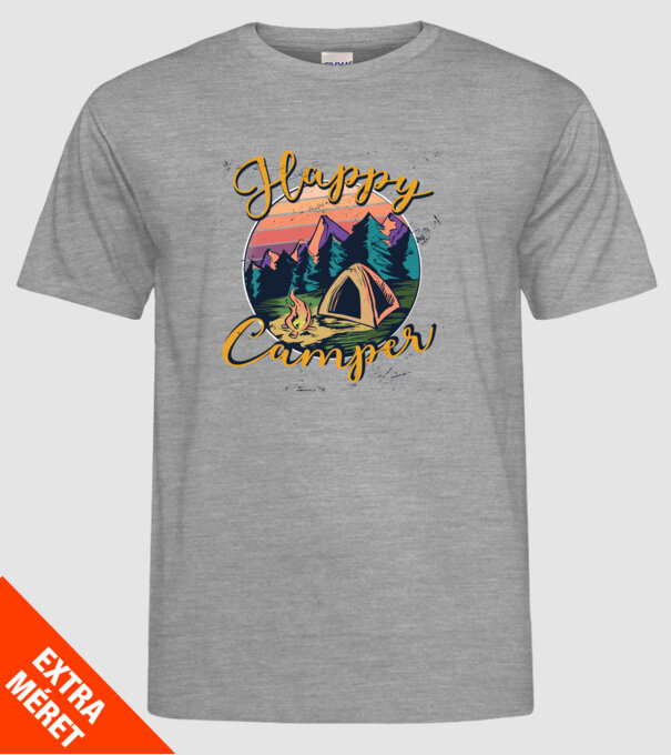 Happy Camper tricou camping model gri pe tricou