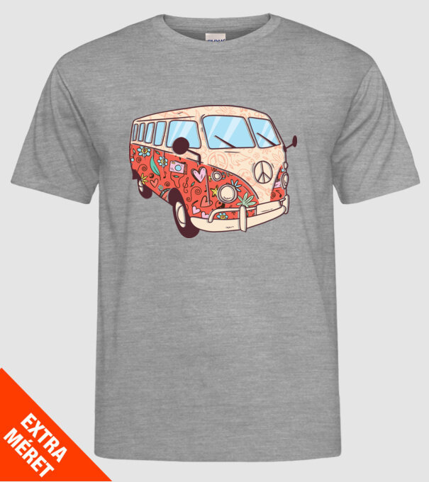 Tricou microbuz hippi retro model gri pe tricou