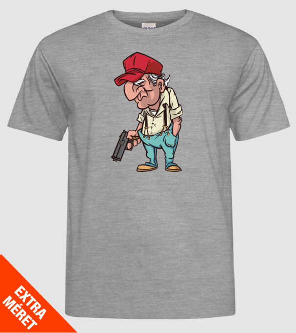 Bătrân cu armă model gri pe tricou