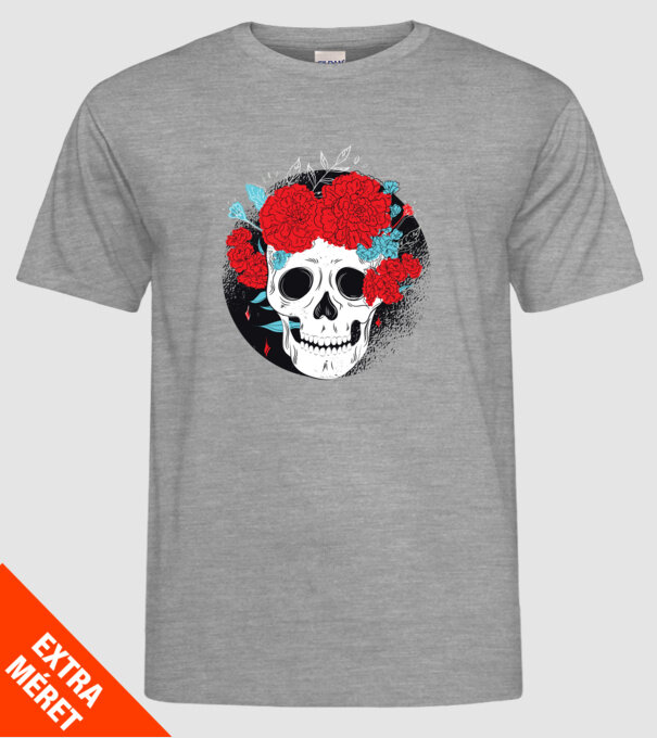 Craniu cu flori model gri pe tricou