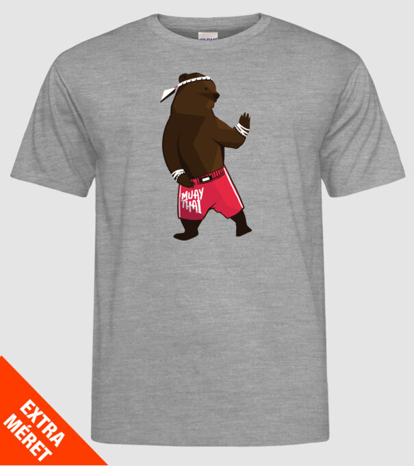 Urs Muay Thai model gri pe tricou