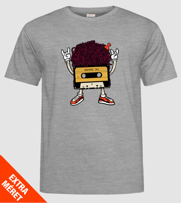 Casetă retro cu păr afro model gri pe tricou