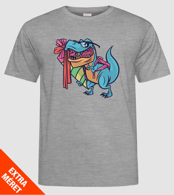 Elev T-rex model gri pe tricou