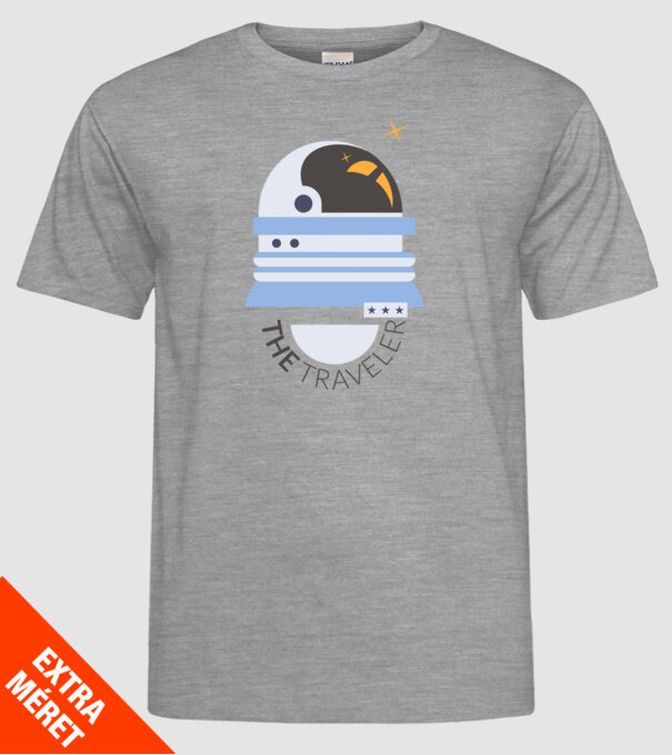 The Traveler model gri pe tricou