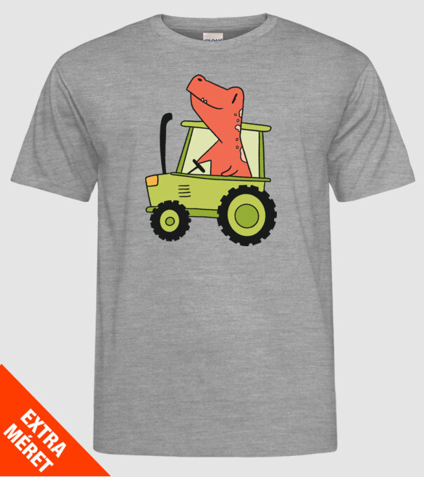 Tractor dinozaur model gri pe tricou
