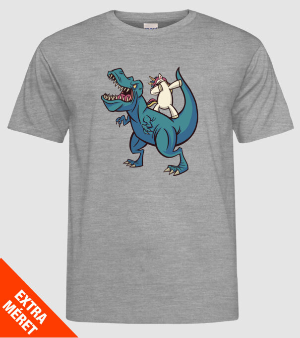 Unicorn DAB T-rex model gri pe tricou