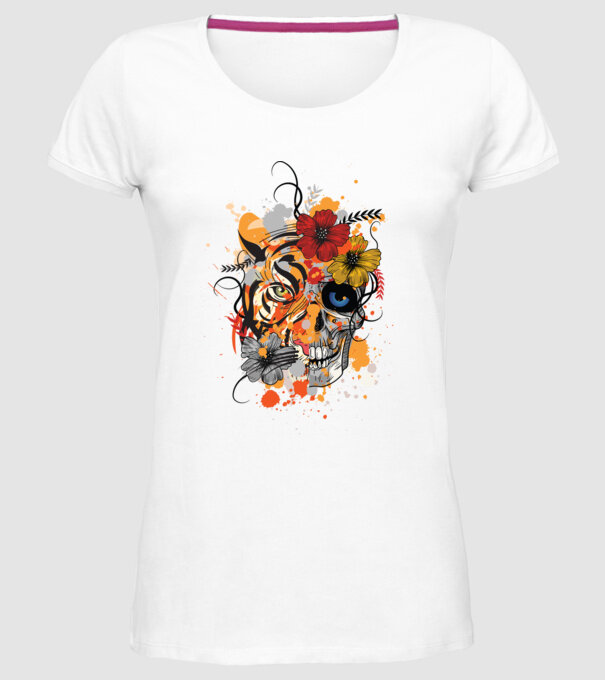 Craniu de tigru abstract model alb pe tricou