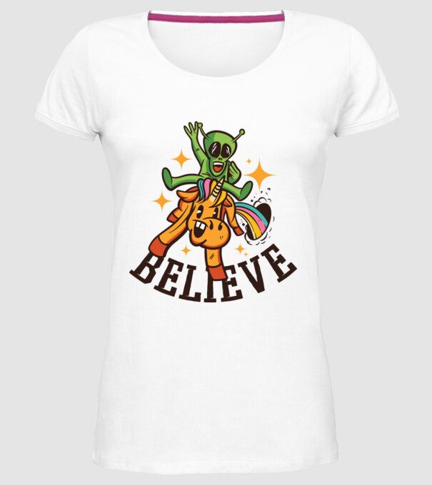 Unicorn Alien model alb pe tricou