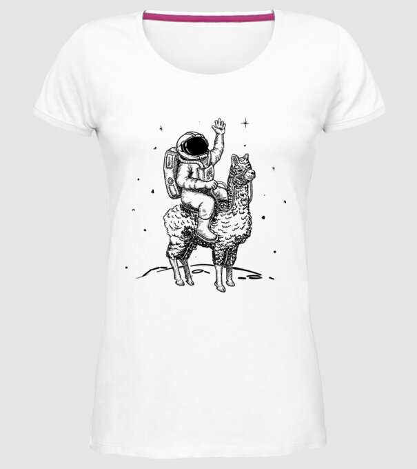 Alpaca Astronaut model alb pe tricou
