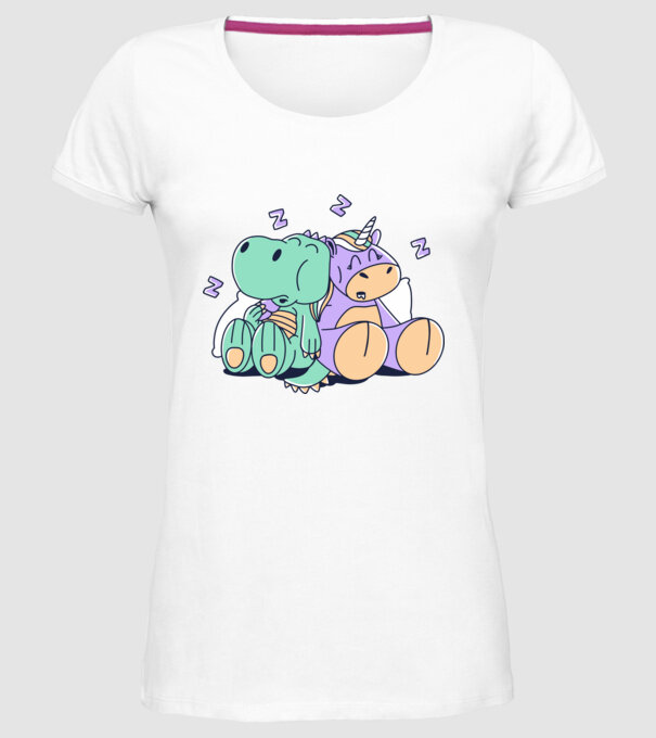 Unicorn adormit și T-rex model alb pe tricou