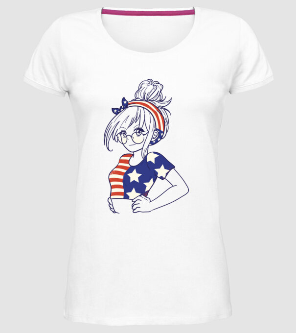 fată Americană Anime model alb pe tricou