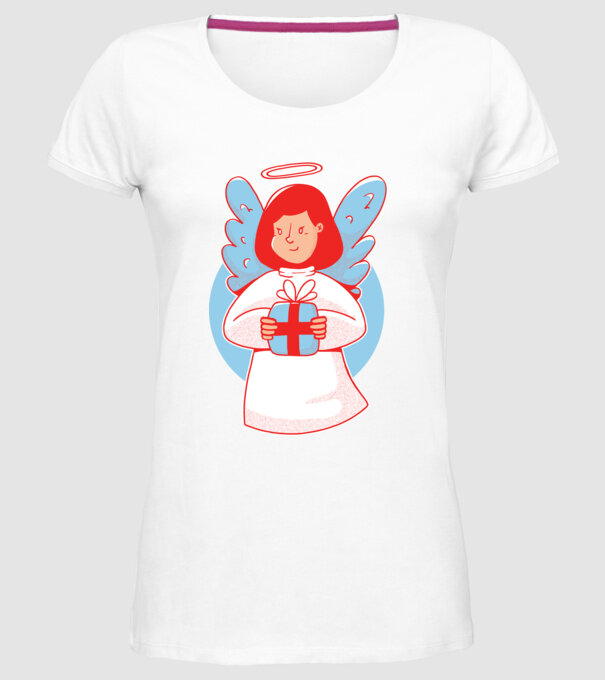 Înger cu un cadou model alb pe tricou