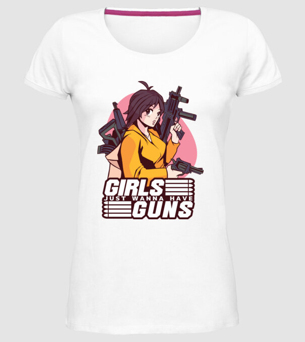 Anime fată cu armă model alb pe tricou