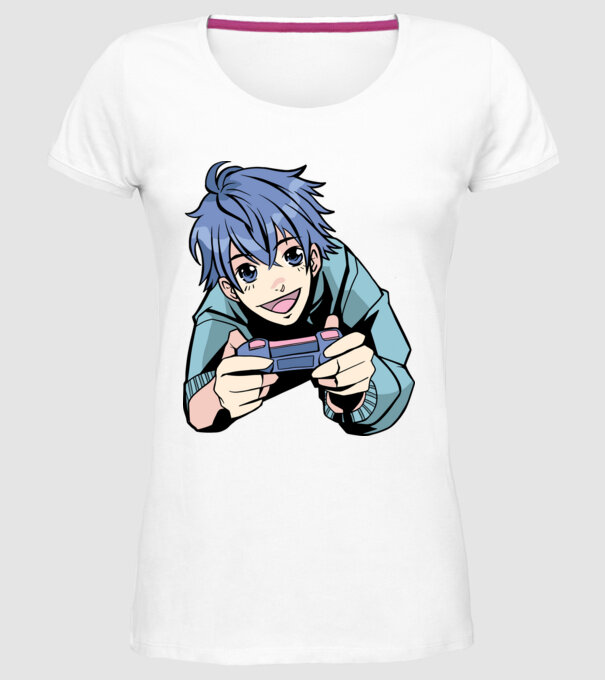 Anime băiat Gamer model alb pe tricou