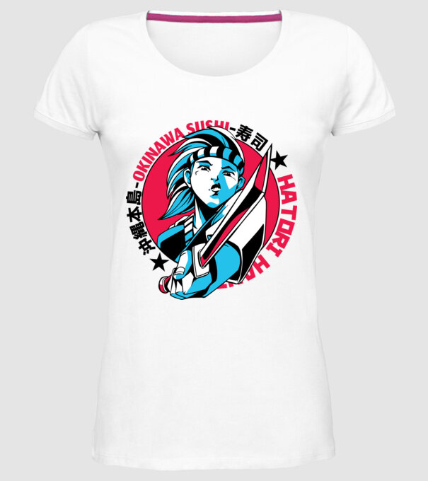 Fată Anime cu sabie model alb pe tricou
