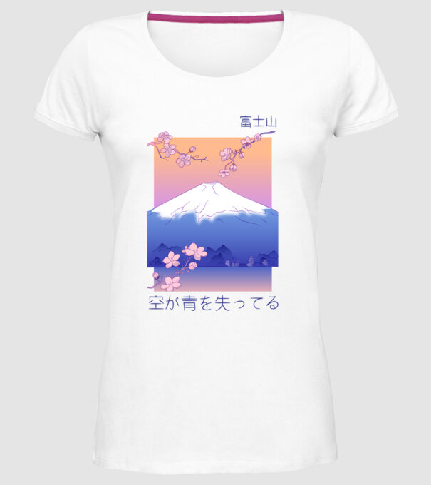 Anime Vaporwave munte model alb pe tricou