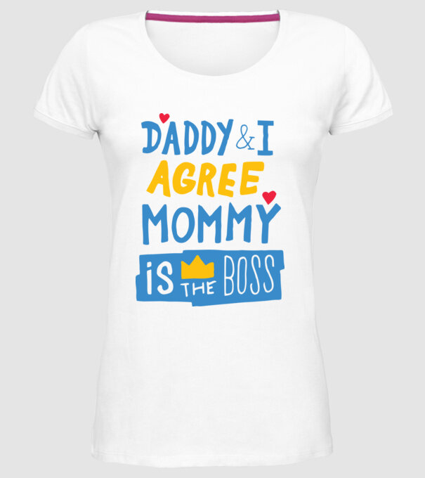 Mama e șefa model alb pe tricou