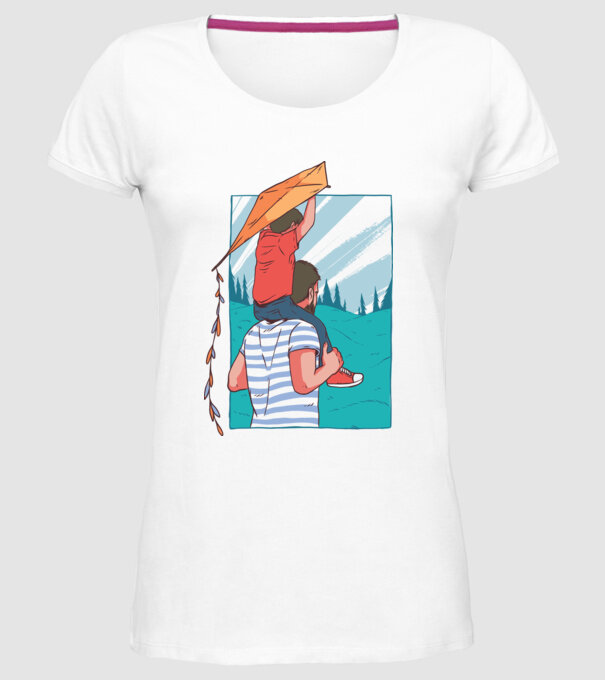 Tată-fiu înălțarea zmeului model alb pe tricou