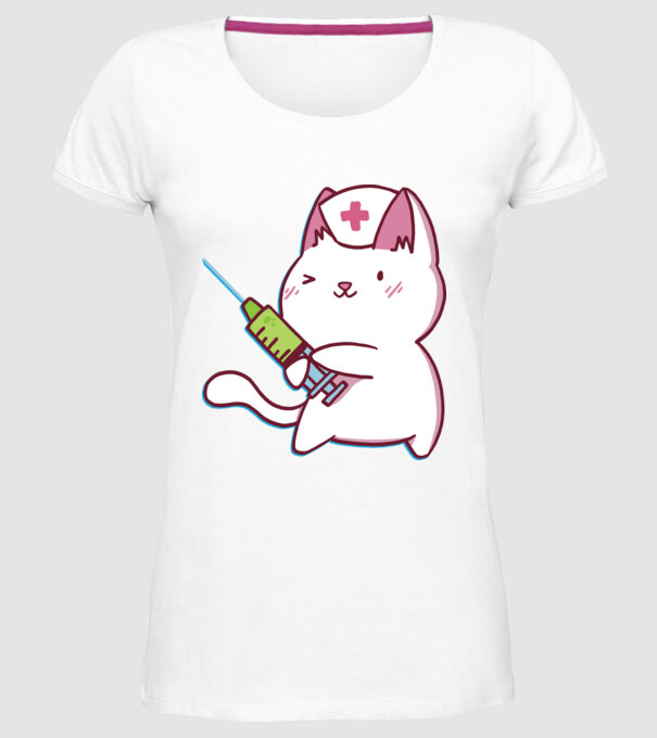 Pisică asistent medical cu vaccin model alb pe tricou