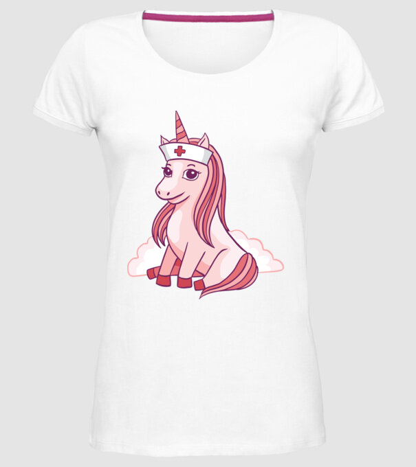 Îngrijitor unicorn model alb pe tricou