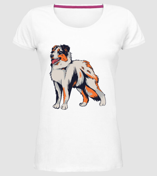 Câine ciobănesc Australian model alb pe tricou