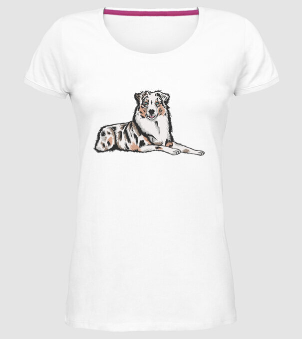 Câine ciobănesc Australian model alb pe tricou