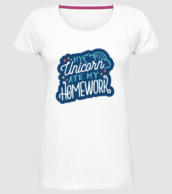 Unicornul meu mi-a mâncat tema de casă model alb pe tricou