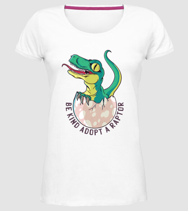 Be kind adopt a Raptor tricou cu dinozaur model alb pe tricou