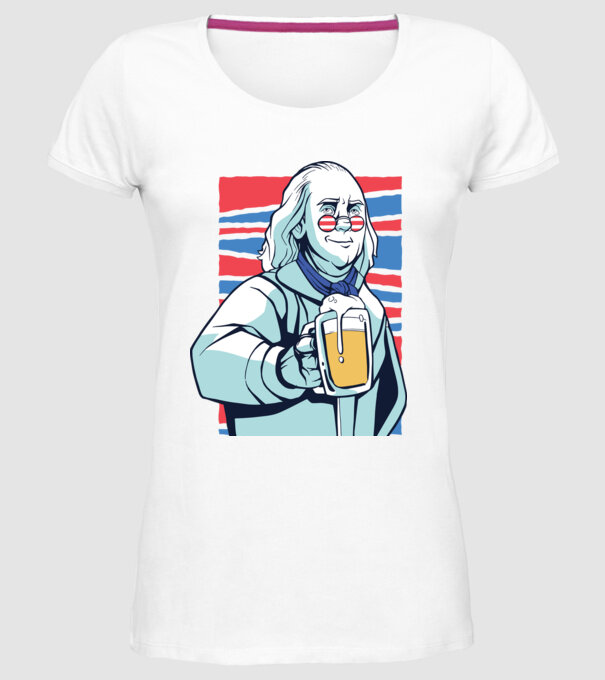 Benjamin Franklin Beer model alb pe tricou