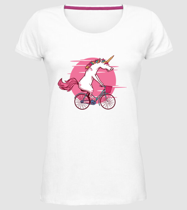 Unicorn cu bicicletă model alb pe tricou