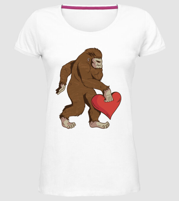 Bigfoot Yeti cu inimă model alb pe tricou