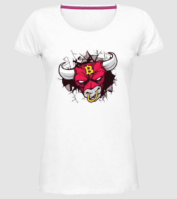 Taur Bitcoin model alb pe tricou
