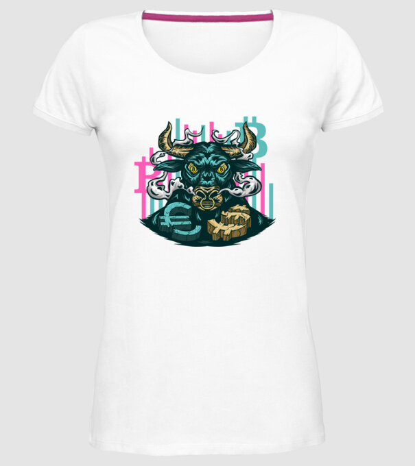 Taur Bitcoin model alb pe tricou