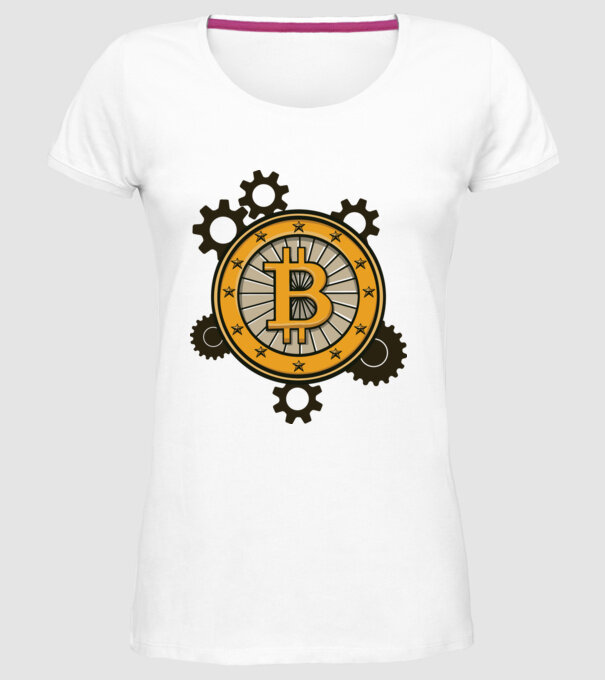 Mecanică Bitcoin model alb pe tricou