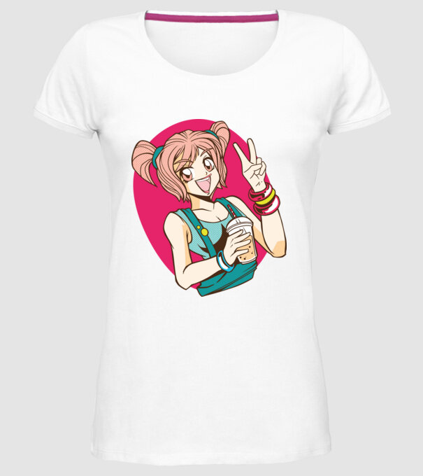 Bobba fată Anime model alb pe tricou
