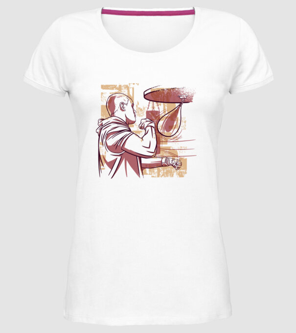 Pugilist model alb pe tricou