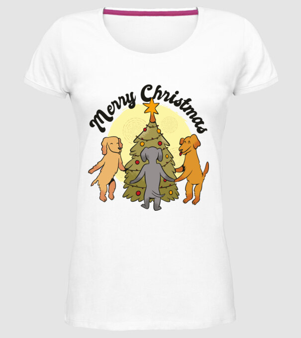 Crăciun fericit cu câine model alb pe tricou